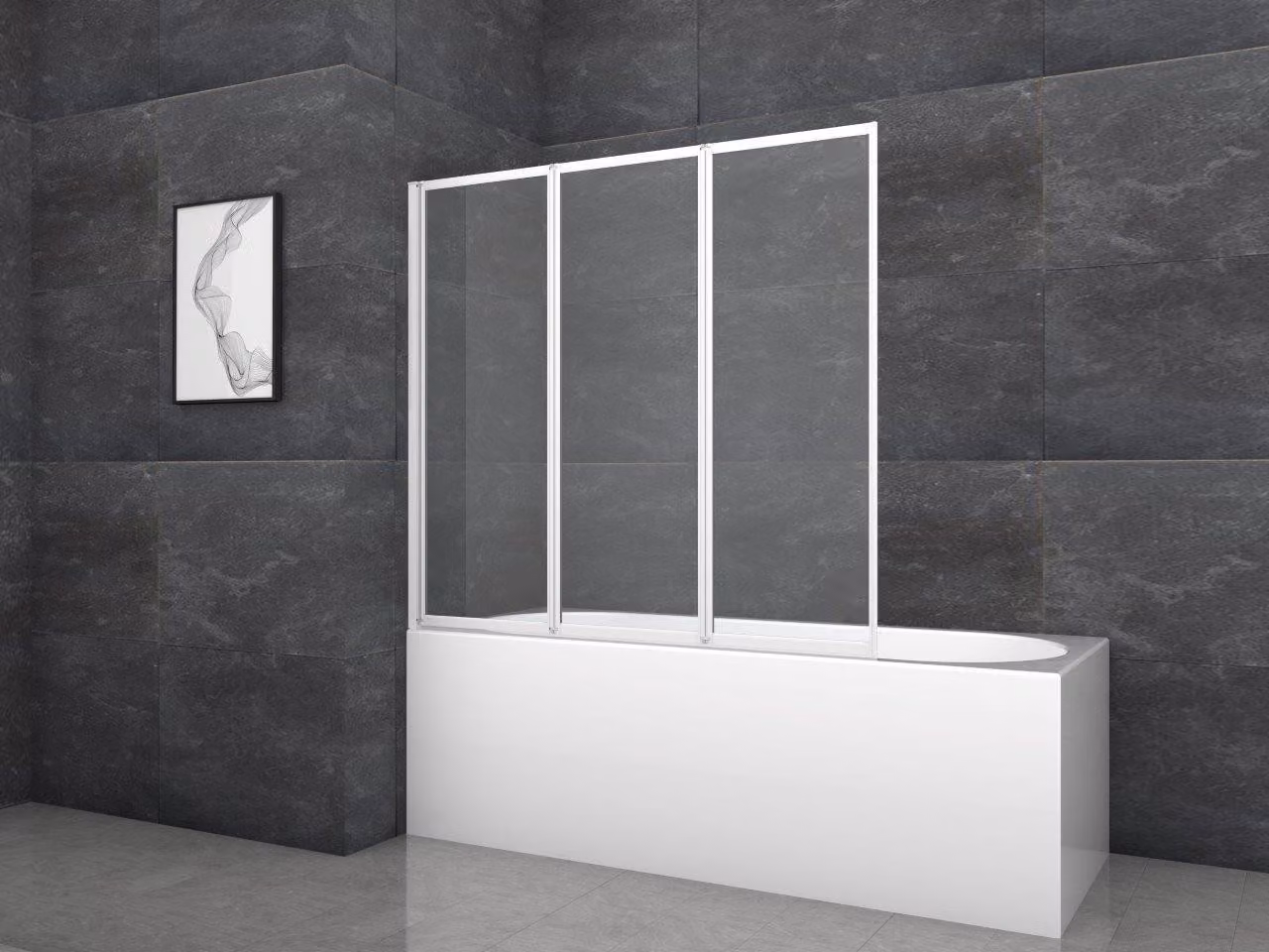 MARWELL Schermo da bagno pieghevole White Light - 3 pannelli, 130x120cm - Cabina doccia in vetro trasparente
