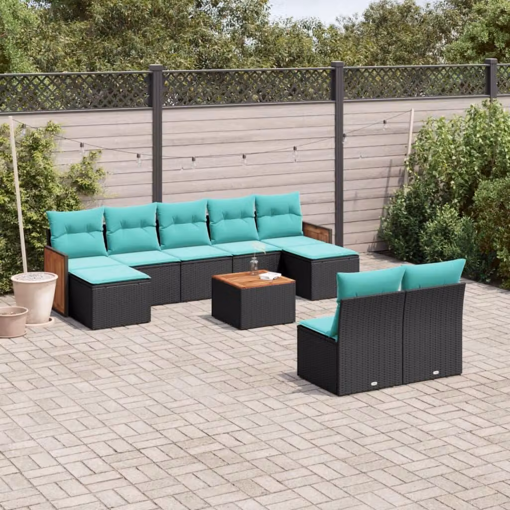 Maison Exclusive - Set da giardino 10 pezzi con cuscini, polyrattan nero