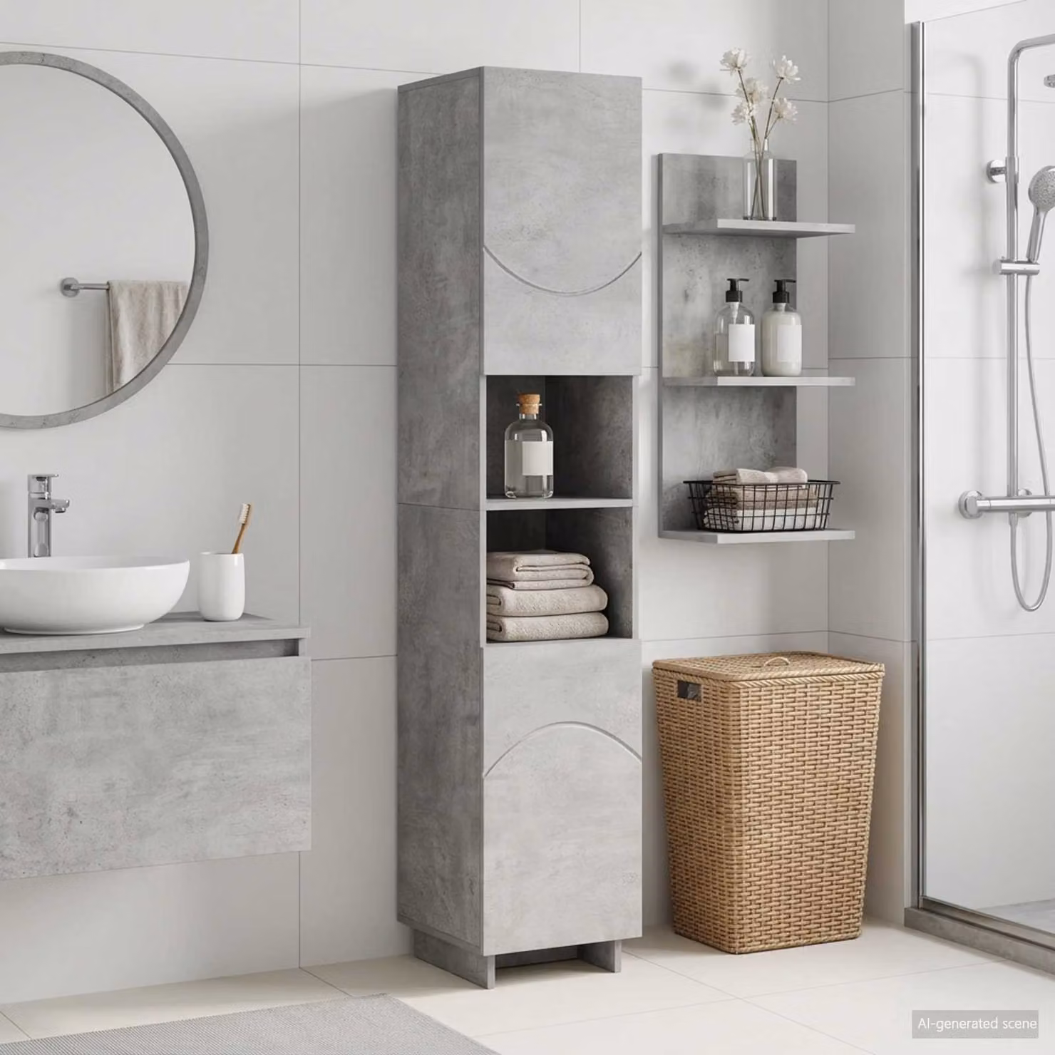 Mobile da bagno vidaXL moderno in MDF grigio con ante a battente L: 36.5 cm, P: 38 cm, H: 180 cm