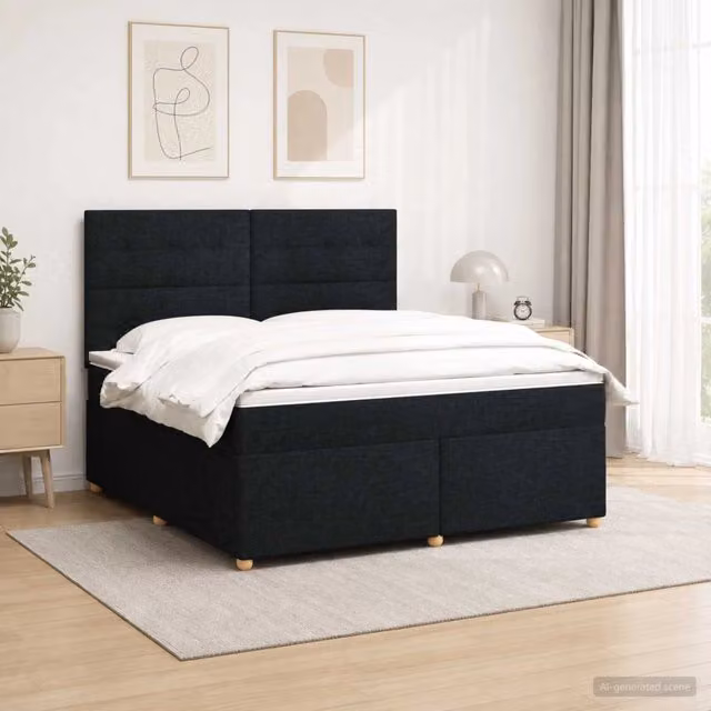 Letto box spring con materasso ibrido vidaXL in tessuto nero L: 140 cm, P: 190 cm – 1