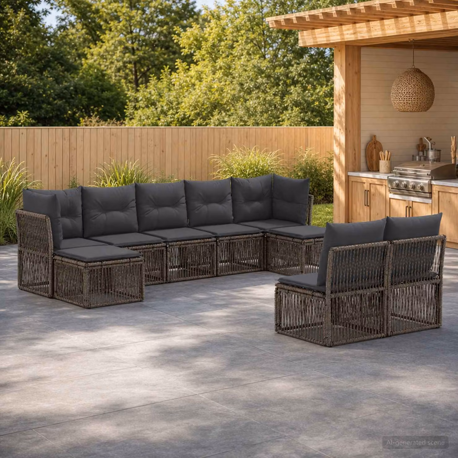 Set Divano da Giardino vidaXL 9 pz a Forma a U Grigio con Cuscini e Struttura in Metallo