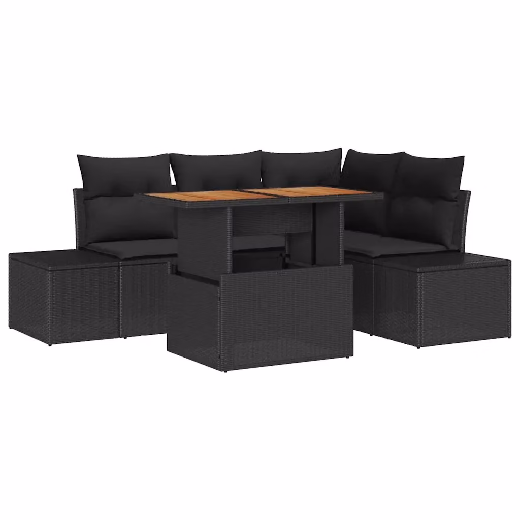 vidaXL Set Divano da Giardino a L con Tavolino e Cuscini, Nero e Marrone – 2