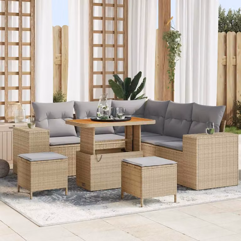 Set Divano da Giardino a L vidaXL 8 pz con Cuscini Beige e Grigio