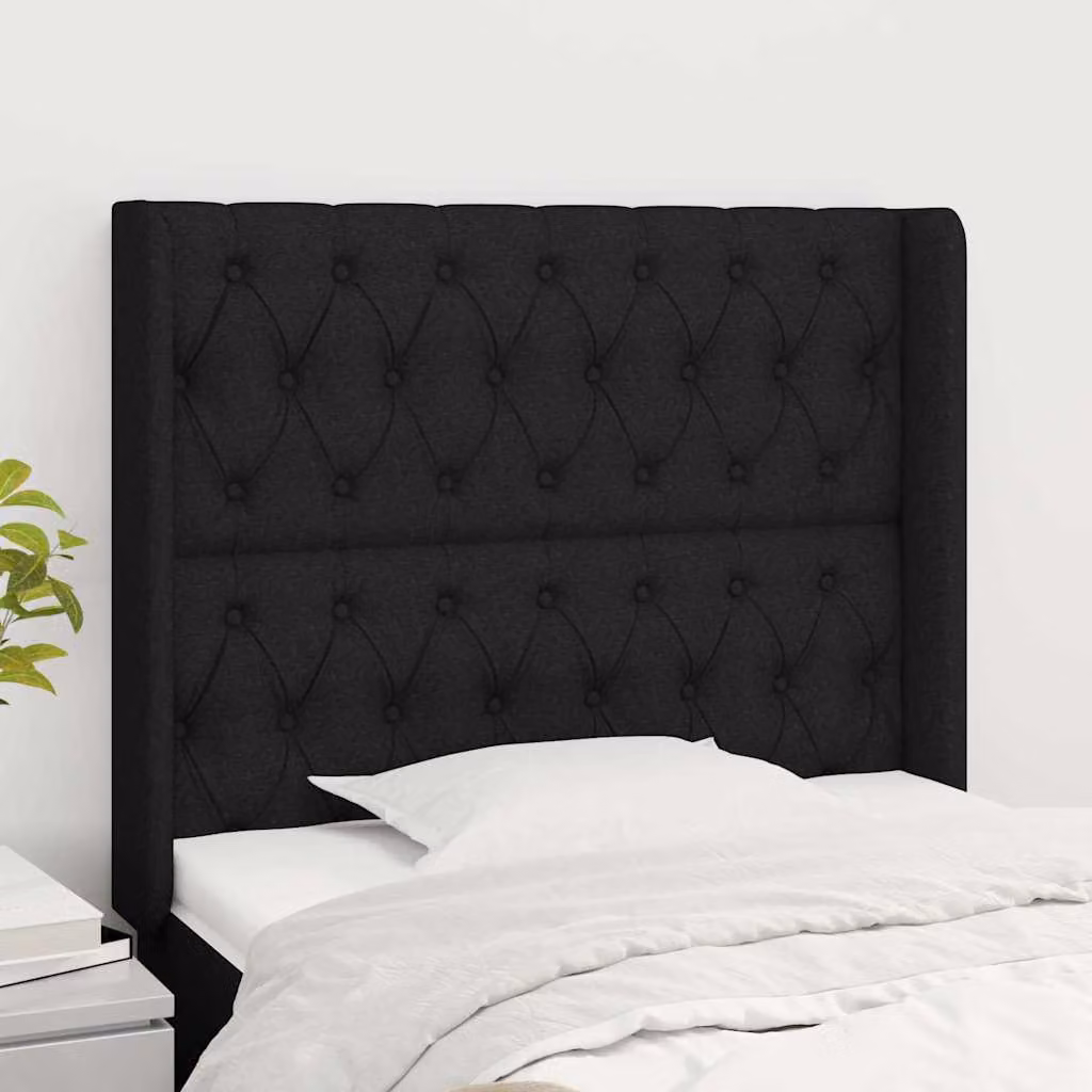 Testiera ad orecchio vidaXL in tessuto nero con struttura in legno L: 103 cm, P: 16 cm, H: 118-128 cm