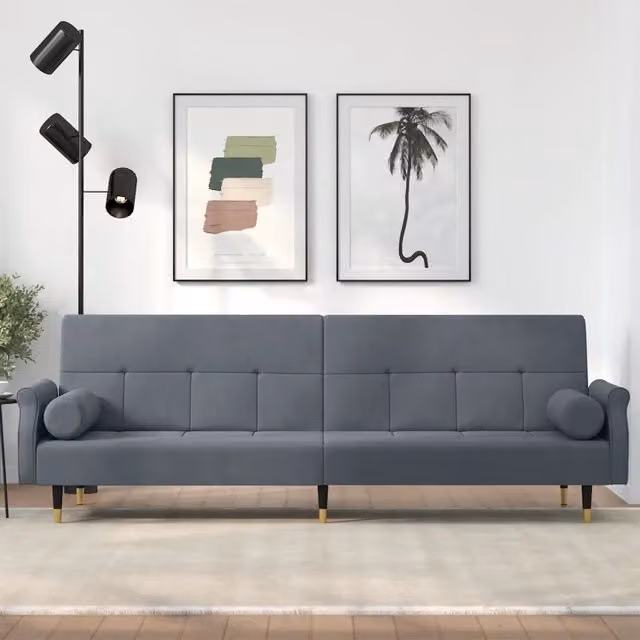 Divano Letto con Cuscini-Sofa Letto-Daybed Grigio Scuro in Velluto