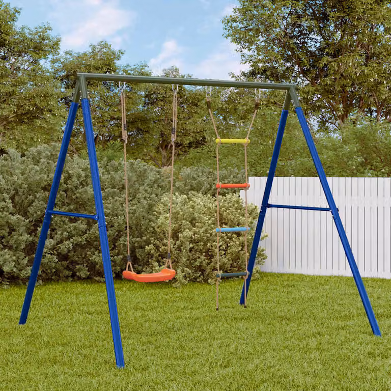 Set Gioco da Esterno con Altalena e Scala Regolabile Multicolore vidaXL in Metallo e Plastica H: 206 cm, L: 185 cm, P: 185 cm