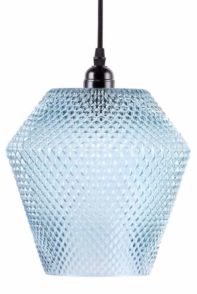 Lampada a sospensione Lina in vetro blu e nero