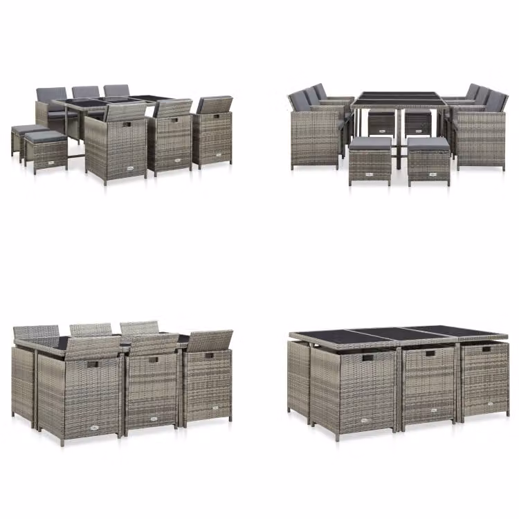 vidaXL set da pranzo da giardino 11 pezzi con cuscini in poly rattan grigio - Set di mobili da giardino - Set di mobili da giardino - Tavolo e sedie da giardino - Tavoli e sedie da giardino