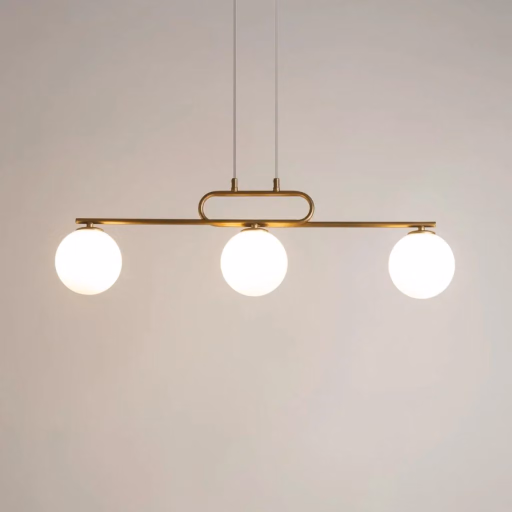 Lampada a sospensione Sigma Lighting Tes in metallo e vetro oro con 3 sfere bianche e lampadine G9 – 2