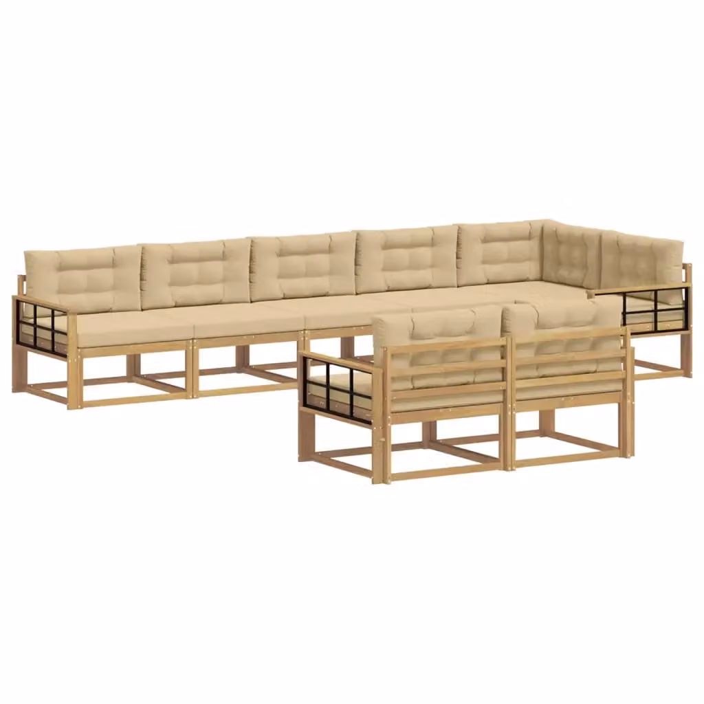 Set di divani da esterno a L vidaXL in legno di acacia con cuscini Bianco e Beige – 2