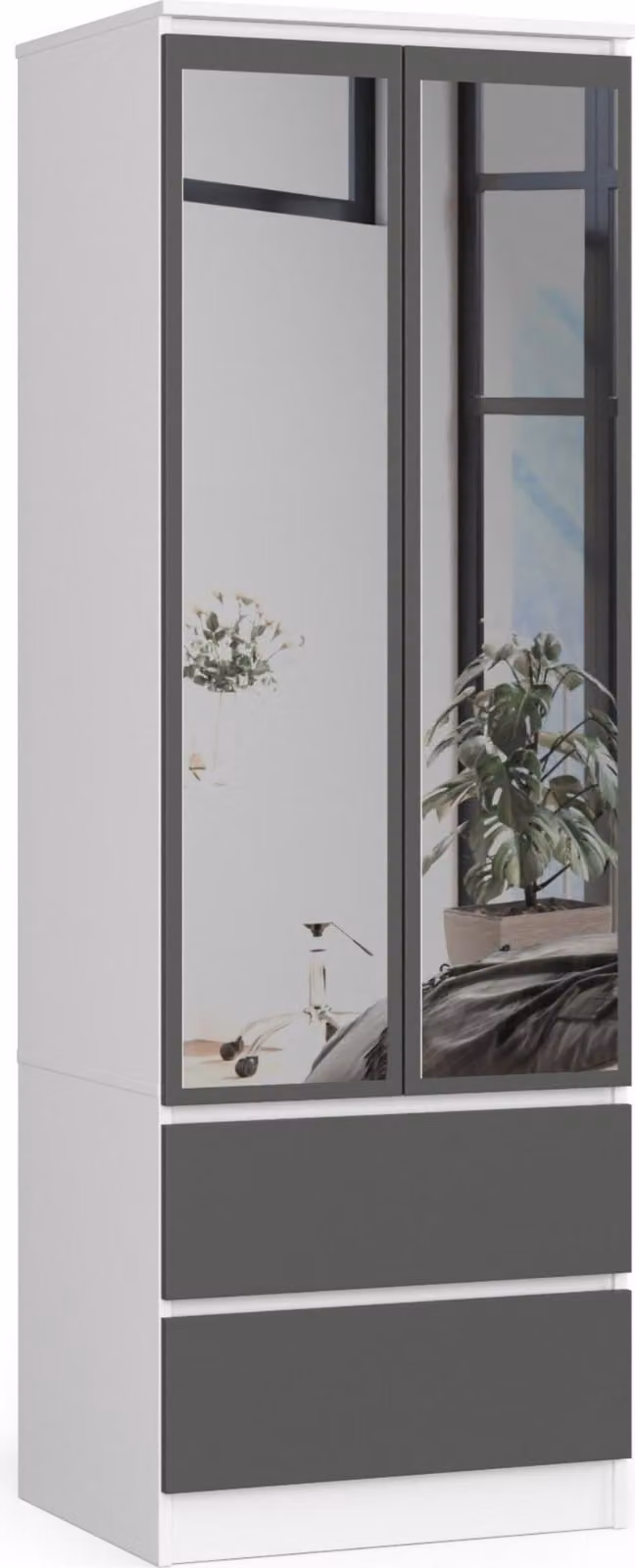 Akord Armadio Star 2 Ante 2 Cassetti Con Specchio Bianco/Grigio Grafite 60X51X180 Cm