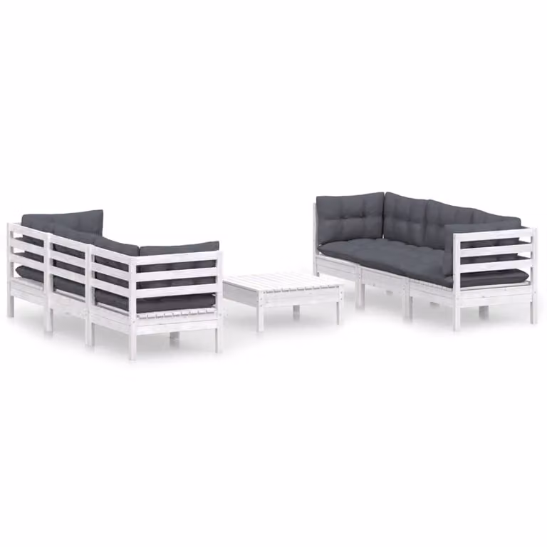 Set Divani da Giardino 7 pz con Cuscini Antracite Legno di Pino