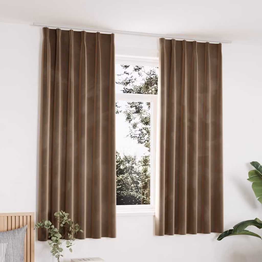 Set di 2 tende oscuranti vidaXL in velluto beige con ganci, L: 140 cm, H: 175 cm
