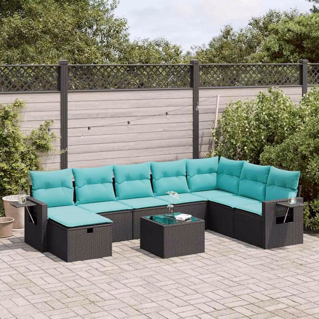 Maison Exclusive - Set da giardino 9 pezzi con cuscini in polyrattan nero