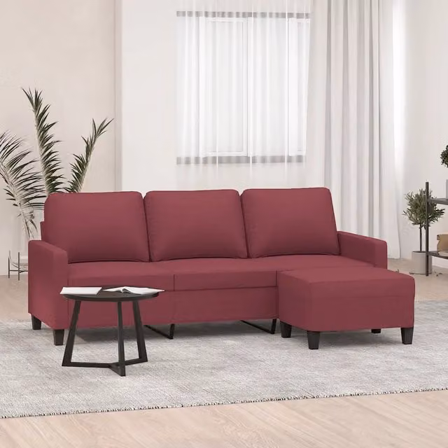 Divano a 3 posti moderno vidaXL con poggiapiedi coordinato in tessuto rosso L: 198 cm, P: 80 cm, H: 77 cm – 1