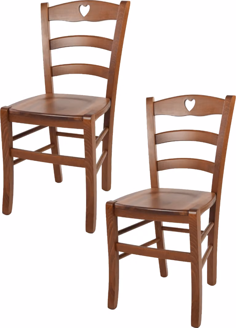 t m c s Tommychairs - Set di 2 sedie CUORE per cucina e sala da pranzo, struttura robusta in legno di faggio laccato marrone chiaro e seduta in legno