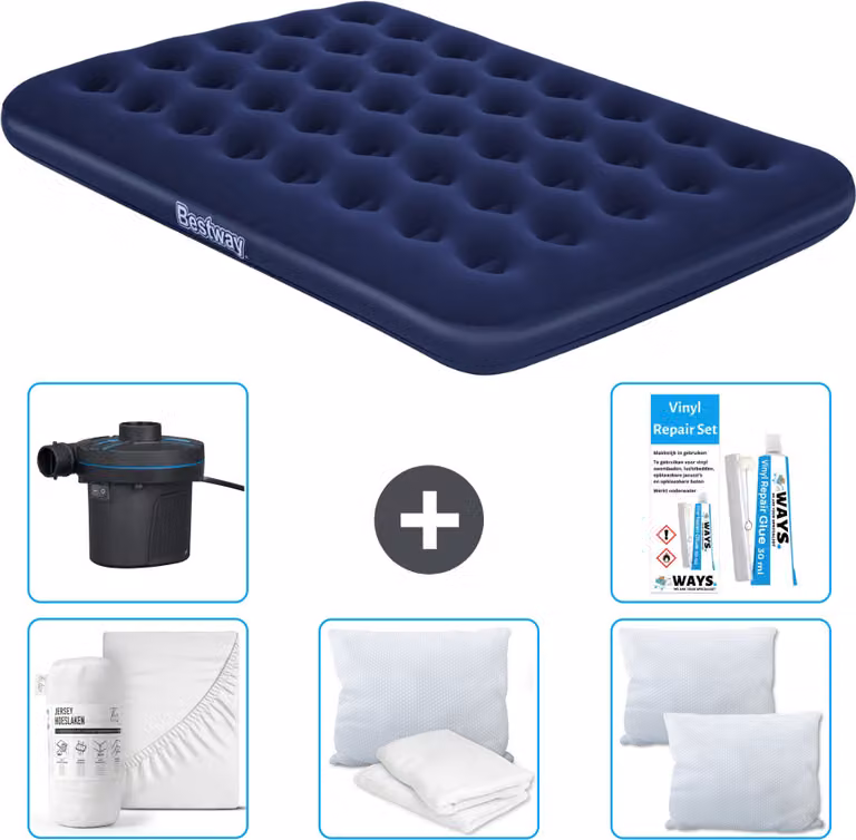 Materasso gonfiabile Bestway - Letto francese - 137 x 191 x 22 cm - Blu - Accessori inclusi