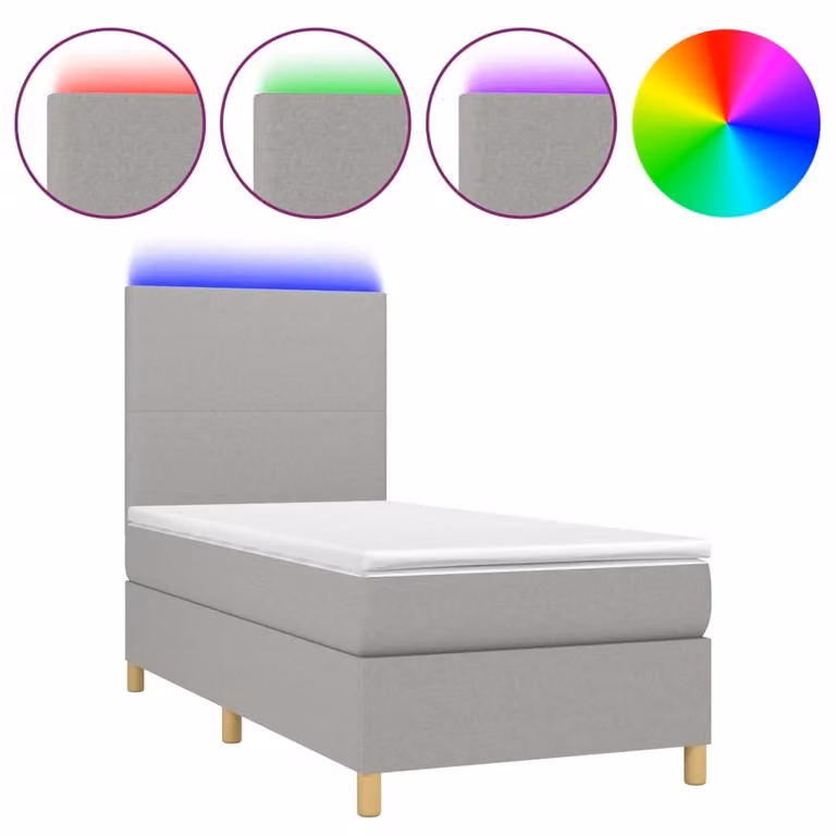 Letto a Molle Materasso e LED Grigio Chiaro 80x200 cm Tessuto