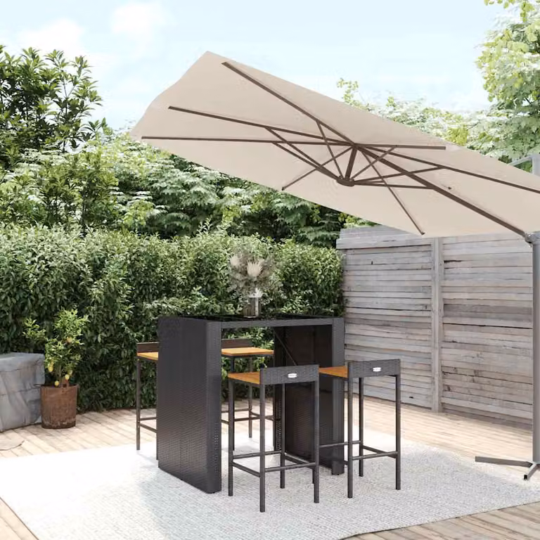 Set Bar da Giardino vidaXL in 5 Pezzi Nero con Polyrattan e Legno di Acacia