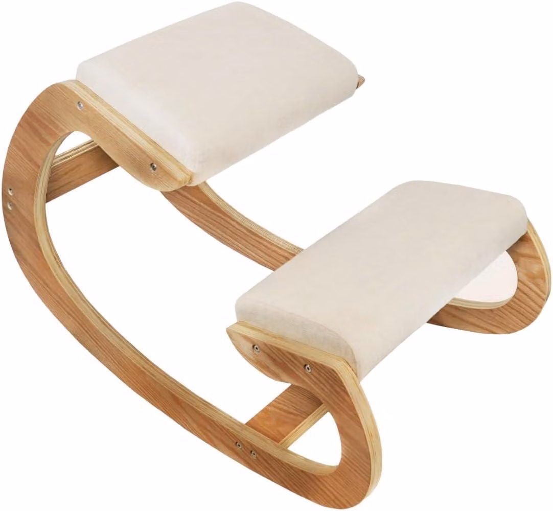 Sedia ergonomica per le gambe in legno di quercia bianca, con cuscino in lino da 8 cm, ideale per la casa e l'ufficio