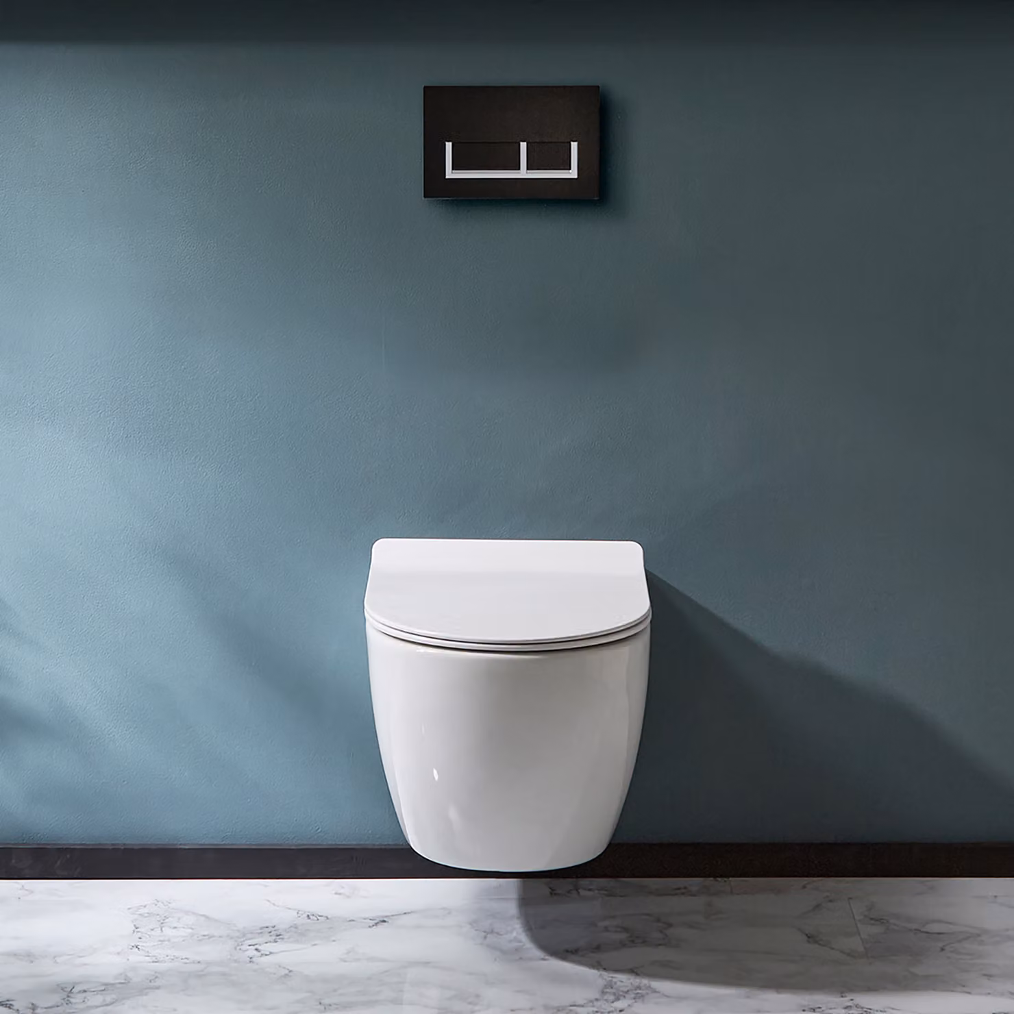Sanitario WC Sospeso Senza Brida con Telaio Alto - Placca di Comando Rettangolare Bianca/Cromata - Otterton