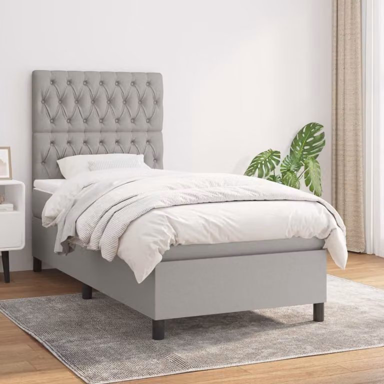 vidaXL Letto Ibrido con Giroletto a Molle e Materasso a Tasche Grigio e Bianco L/P/H: 190 x 90 x 128 cm