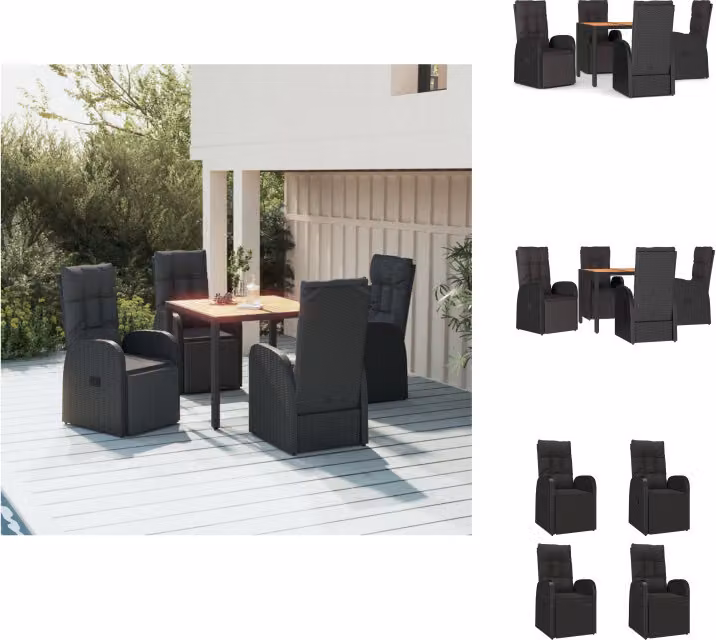 vidaXL Set da pranzo da giardino 5 pezzi in poly rattan nero e legno massiccio di acacia - Set di mobili da giardino