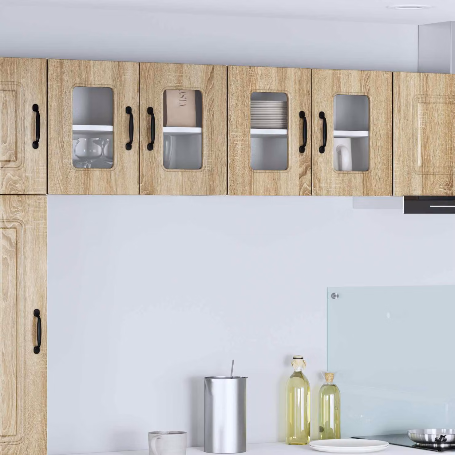 Pensile da cucina moderno vidaXL con ante in vetro, colore marrone e finitura rovere, L: 60 cm, P: 31 cm, H: 40 cm