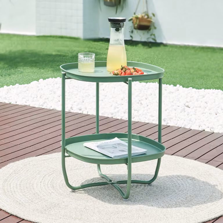 Tavolino 'Sandefjord' rettangolare con 2 vassoi estraibili in acciaio 57,5 x 46 x 46 cm Verde