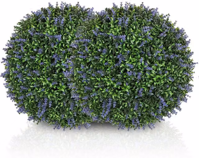 Set di 2 Piante Artificiali a Sfera con Lavanda HOMCOM, Verde e Viola, Ø42 cm