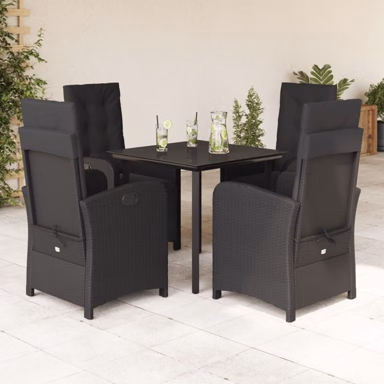 Maison Exclusive - Set da pranzo da giardino 5 pezzi con cuscini in polyrattan nero