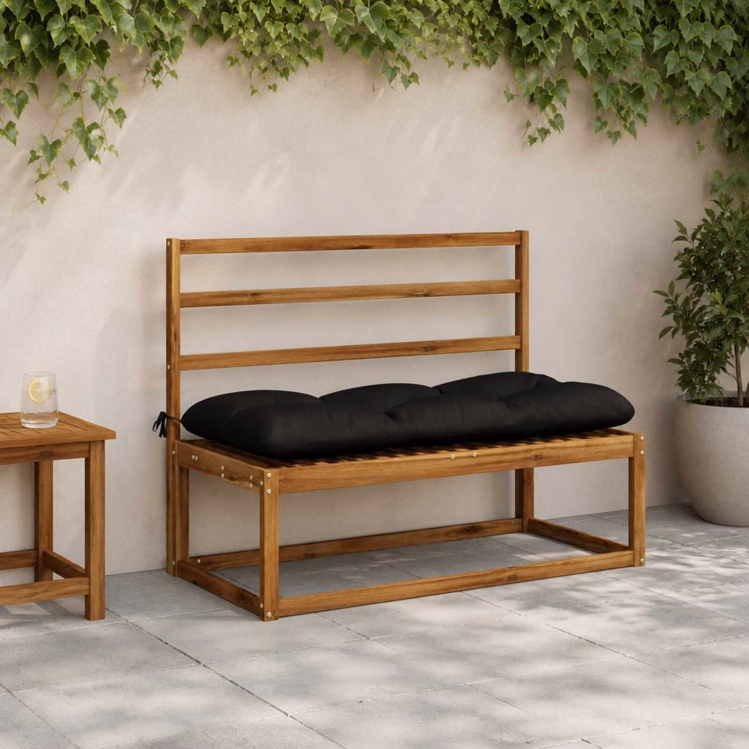 Set di 2 cuscini per panchina vidaXL VIANEN in poliestere nero con rivestimento lavabile e resistente ai raggi UV