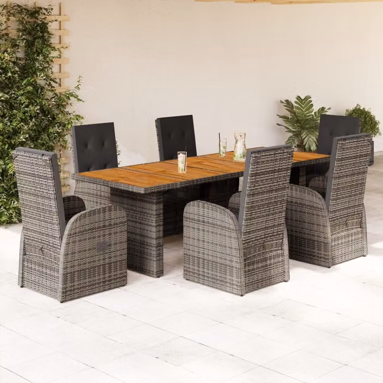 Maison Exclusive - Set da pranzo da giardino 7 pezzi con cuscini grigio in polyrattan