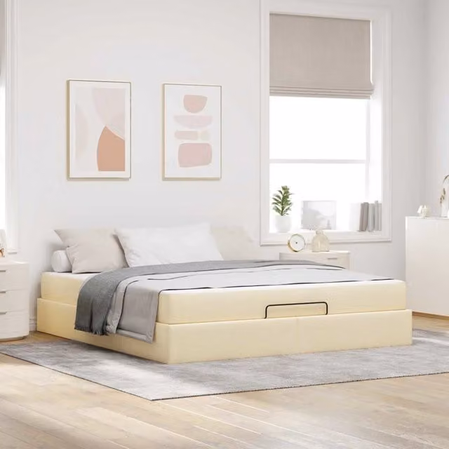 Letto matrimoniale con struttura imbottita e materasso vidaXL beige L 180 x P 200 x H 43,5 cm