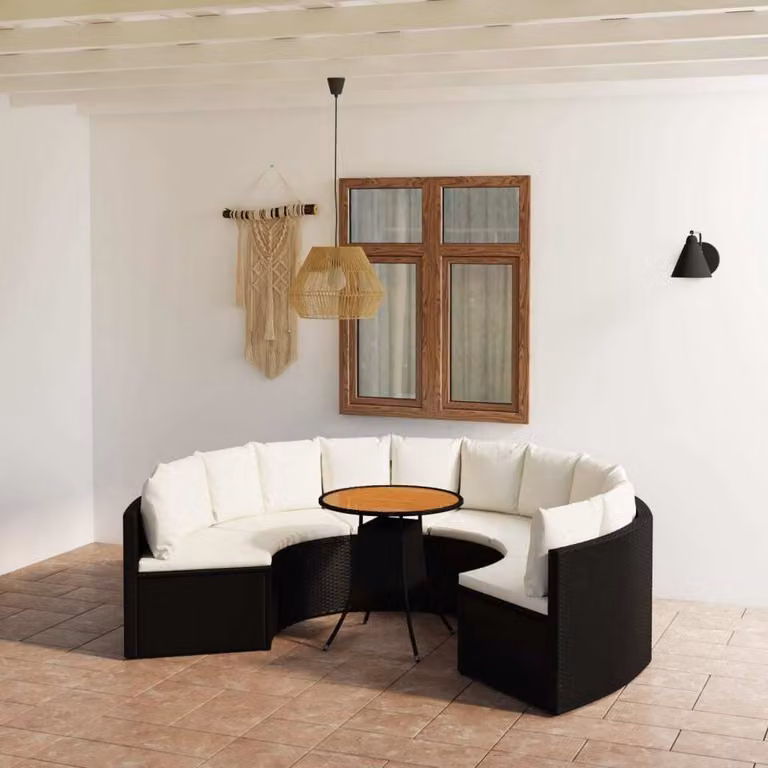 Maison Exclusive - Set da giardino composto da 7 pezzi con cuscini in rattan sintetico nero