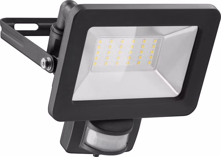 goobay Faretto LED per esterni, 30 W, con rilevatore di movimento con 2550 lm, luce bianca neutra 4000 K, sensore PIR e pressacavo M16 nero