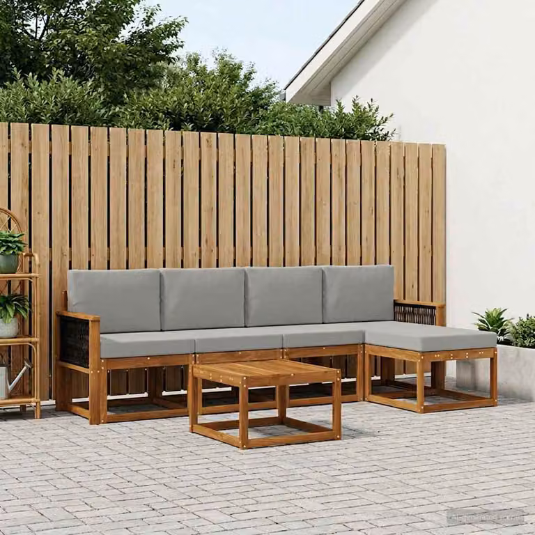 Set di divani da esterno vidaXL 6 pezzi in legno di acacia con tavolo e pouf, colore beige e grigio