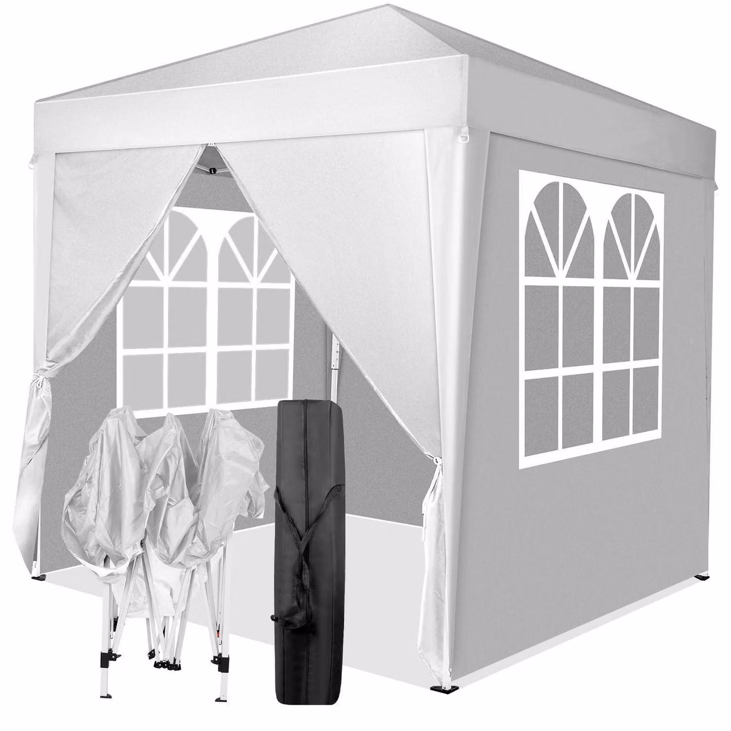 Gazebo da esterno 2x2 metri, colore bianco, impermeabile, con protezione UV 50+ e 4 pannelli laterali