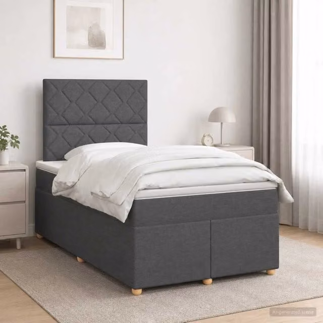 Letto box spring con materasso vidaXL in tessuto grigio e bianco L/P/H: 120 x 200 x 140,5 cm – 1