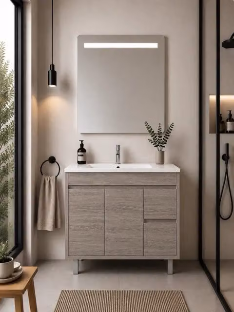 Mobile bagno con lavabo ORIGENBATH ISQUIA senza specchio 120x45 cm 1 vasca rovere smoky