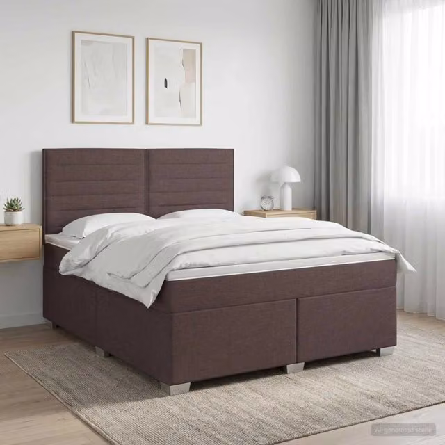 Letto box spring con materasso ibrido vidaXL in tessuto marrone e bianco L/P: 180 x 200 cm