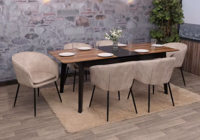 set di 6 sedie da pranzo HWC-O28, sedia da cucina imbottita, tessuto/tessuto (340g/m²) metallo ~ taupe