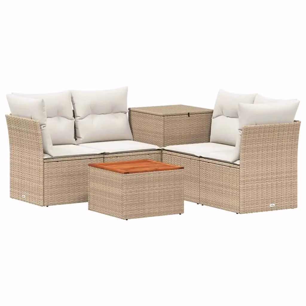 Set di mobili da giardino vidaXL in polyrattan con divani, elementi angolari e tavolino da caffè, colori beige e bianco – 2