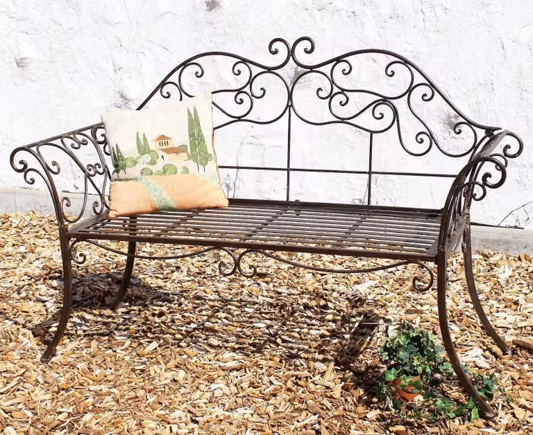 DanDiBo Panchina da giardino in metallo marrone resistente alle intemperie 146 cm 2 posti panchina da parco 111183 panchina in ferro antico giardino antico