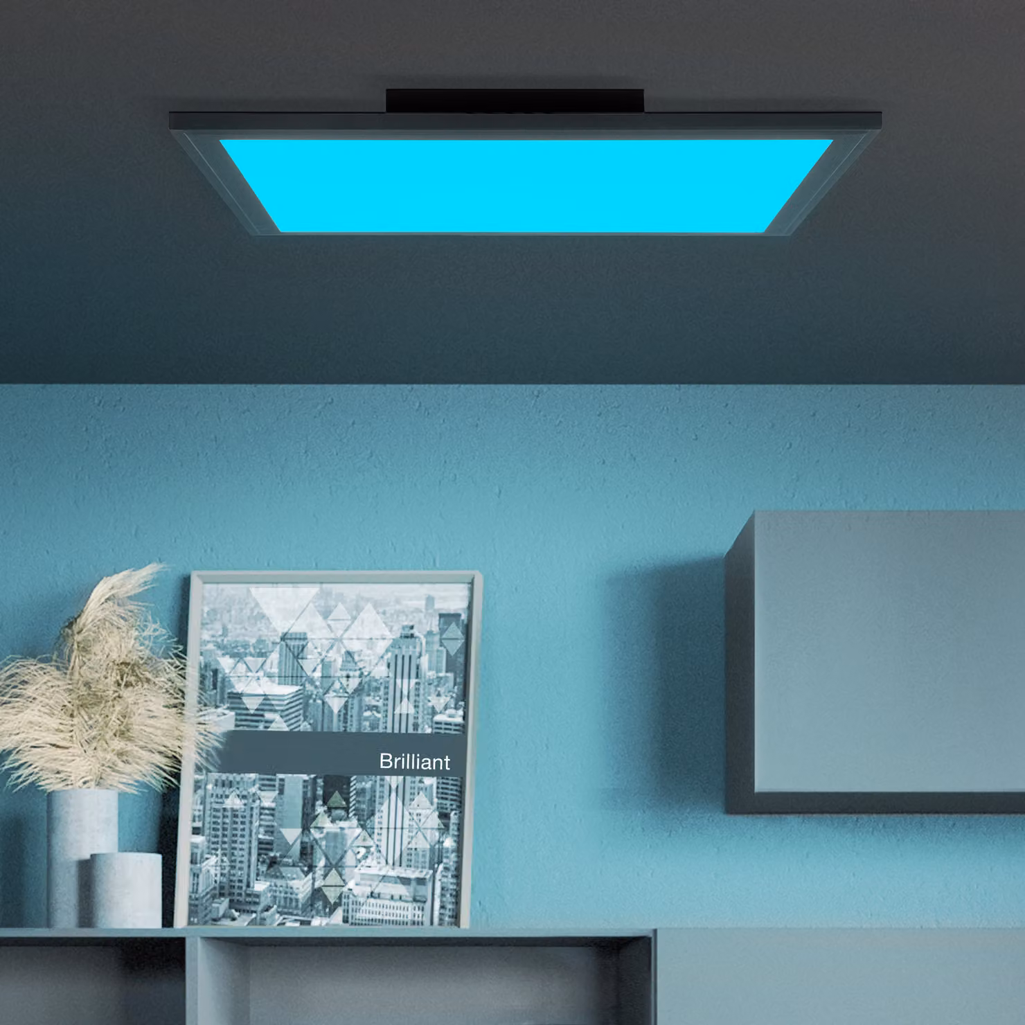 BRILLANTE plafoniera a LED nera ABIE | plafoniera dimmerabile con illuminazione RGB | 40x40cm | 24 W 2400 lumen 2700-6200 Kelvin | metallo/plastica