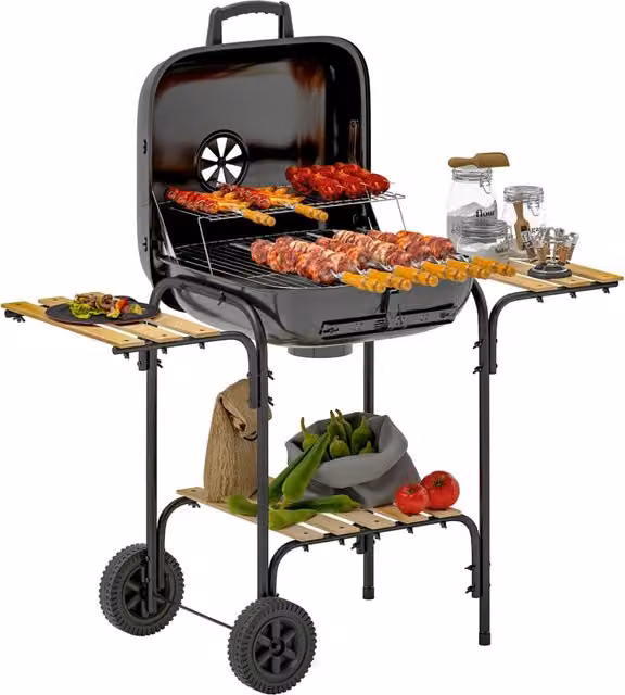 Barbecue a carbone con coperchio e ruote Xylo in acciaio nero L: 98 cm, P: 54 cm, H: 91 cm