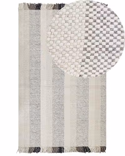 Beliani Tappeto in lana bianco sporco nero marrone 140 x 200 cm fatto a mano con nappe