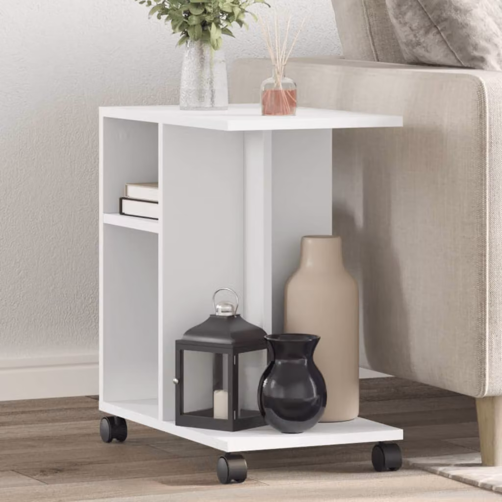 vidaXL Tavolino Moderno con Ruote Bianco in Legno e MDF L/P/H: 50 x 30 x 55 cm