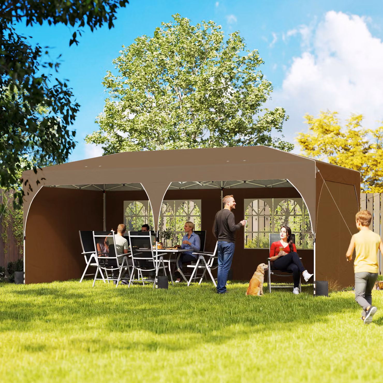 Tenda Pieghevole Outsunny Beige con Strisce Riflettenti UPF 50+ Impermeabile 6x3 m – 2