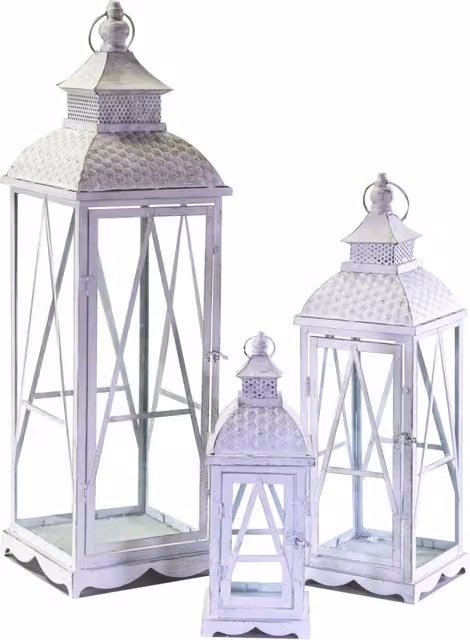 Set di 3 lanterne da tavolo Vacchetti in legno e metallo bianco stile shabby chic